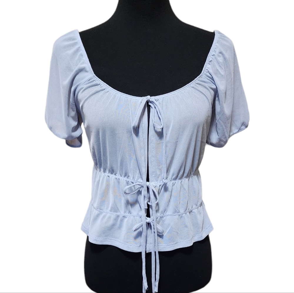 NWOT Liz & Sara Babydoll Off the Shoulder Tie Front Cropped Top
